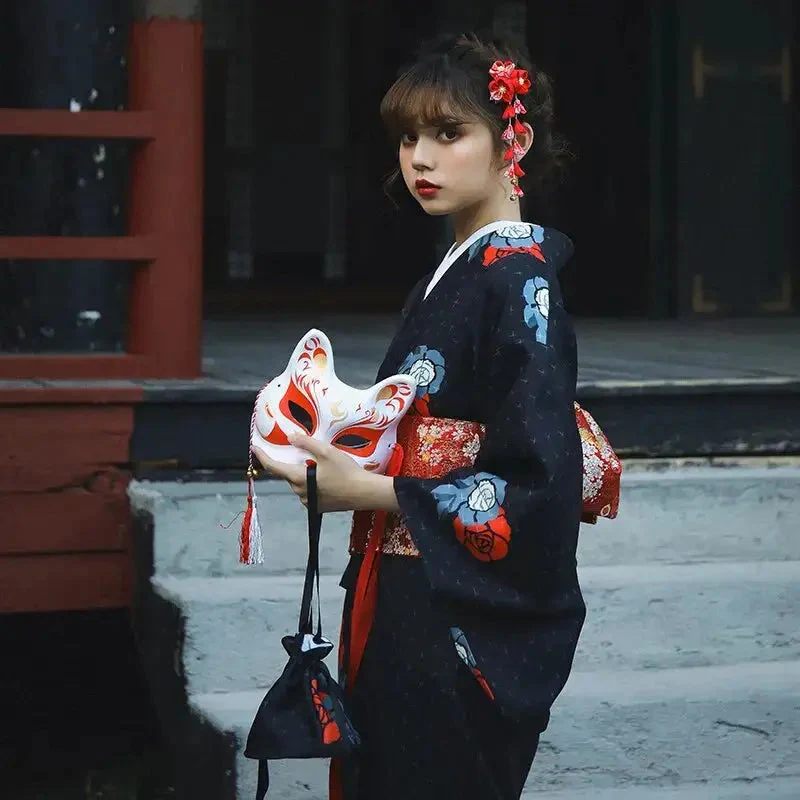 Black Traditional Kimono for Women 'Gozaisho' - Image 3