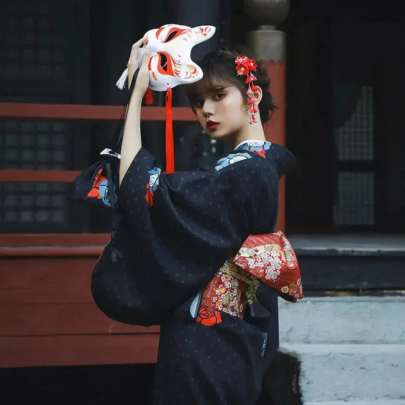 Black Traditional Kimono for Women 'Gozaisho' - Image 4