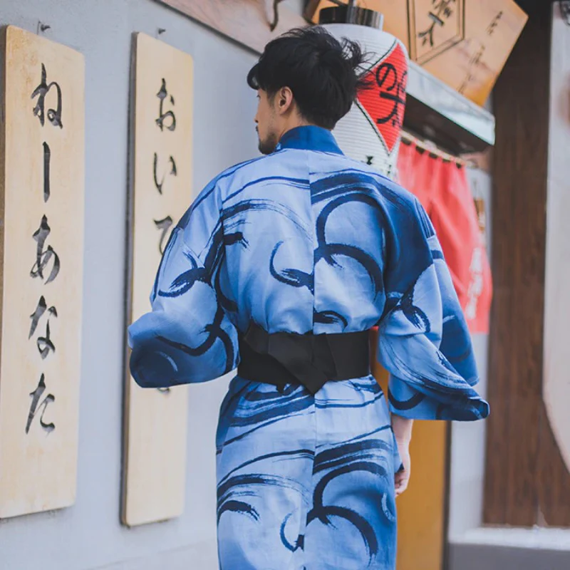 Blue Japanese Kimono for Mens 'Ontake' - Image 3
