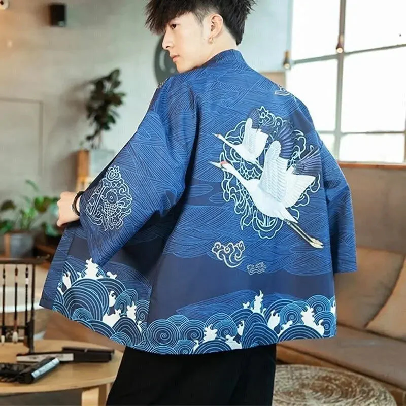 Blue Kimono Cardigan for Men 'Kitano' - Image 3
