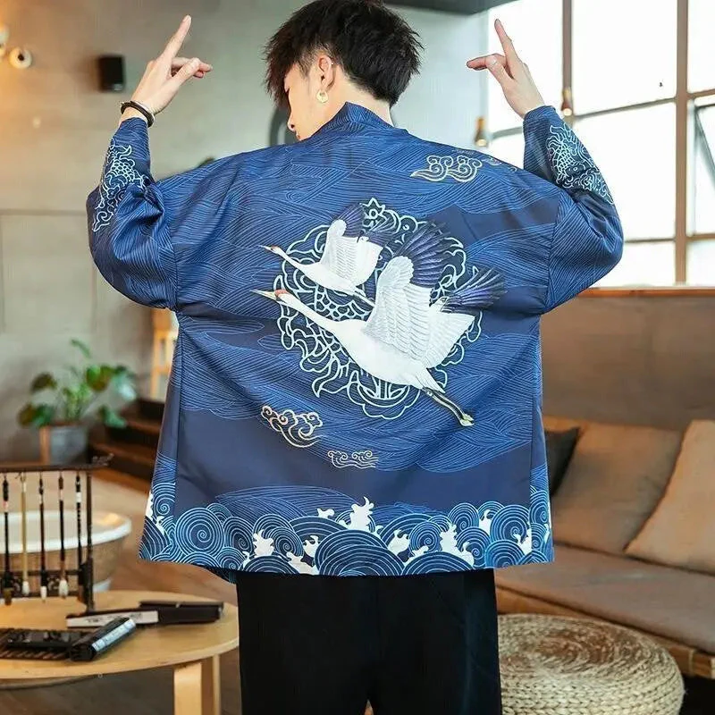 Blue Kimono Cardigan for Men 'Kitano' - Image 4
