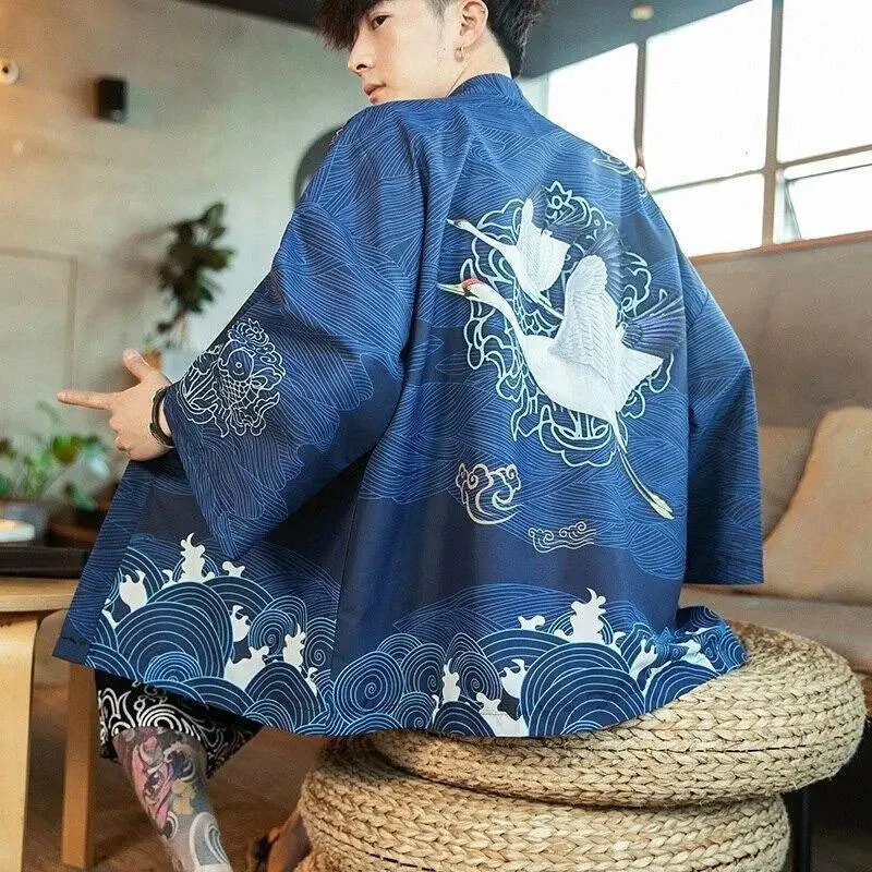 Blue Kimono Cardigan for Men 'Kitano' - Image 5