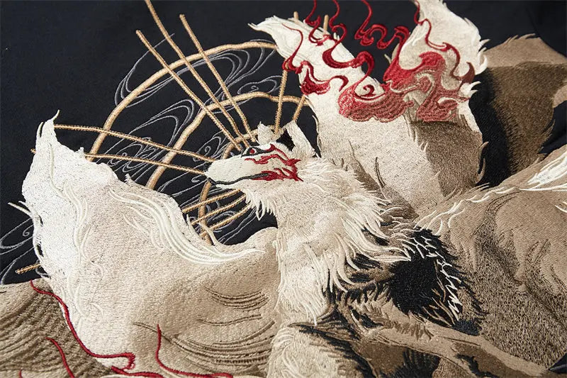 Embroidered Hoodie Japanese Fox 'Kitsune' - Image 5