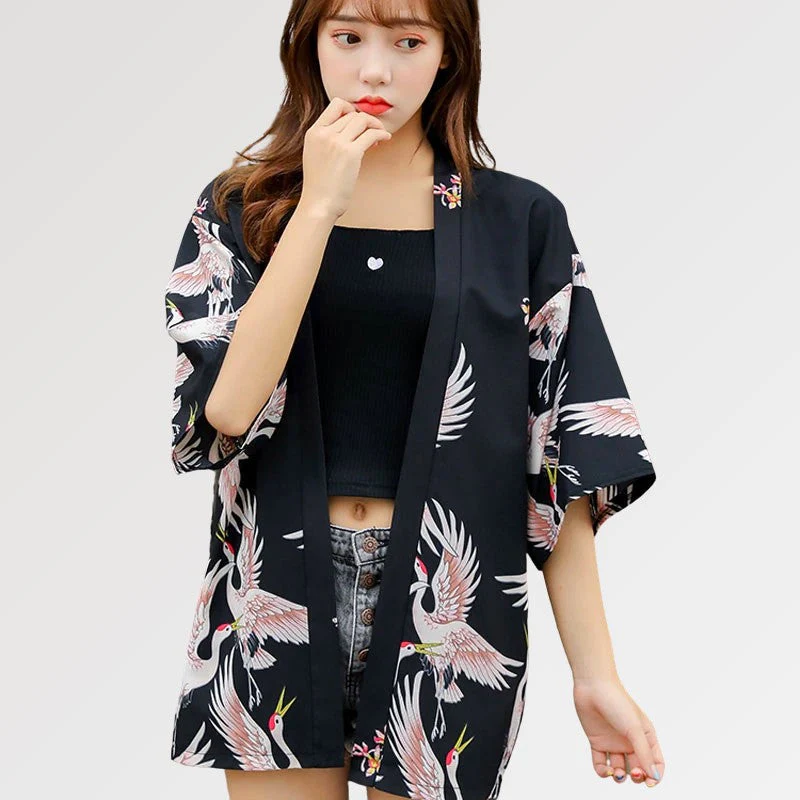 Japanese Crane Kimono Jacket 'Itsukushima' - Image 3
