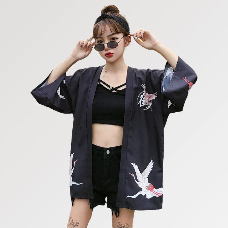 Japanese Cranes Design Kimono Jacket 'Kamen Rider' - Image 3