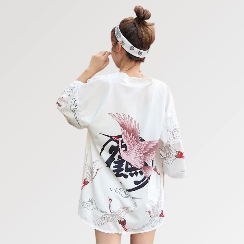Japanese Cranes Design Kimono Jacket 'Kamen Rider' - Image 9