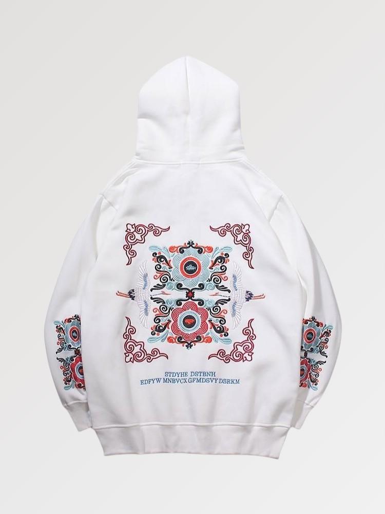 Japanese Cranes Pattern Hoodie 'Ahiru' - Image 2