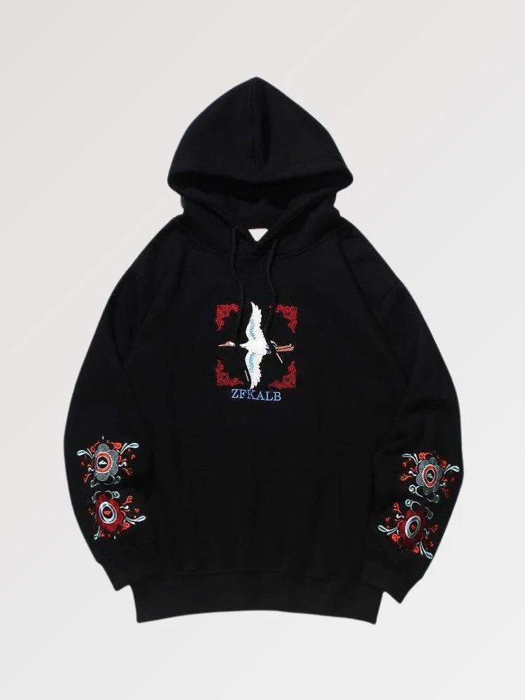 Japanese Cranes Pattern Hoodie 'Ahiru' - Image 3