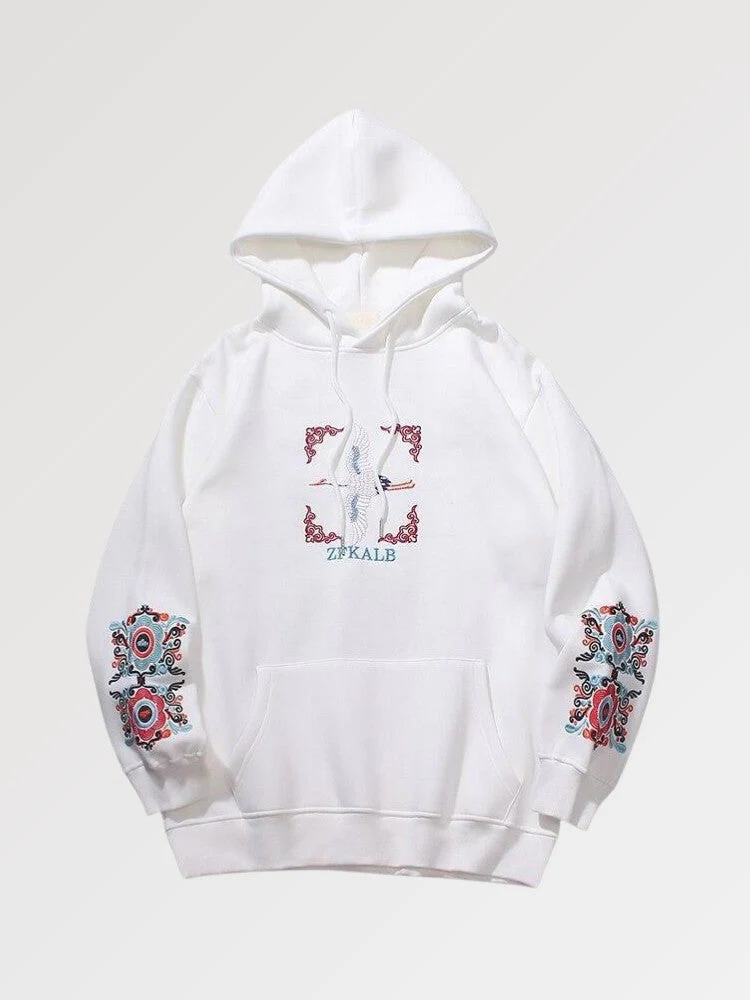 Japanese Cranes Pattern Hoodie 'Ahiru' - Image 4