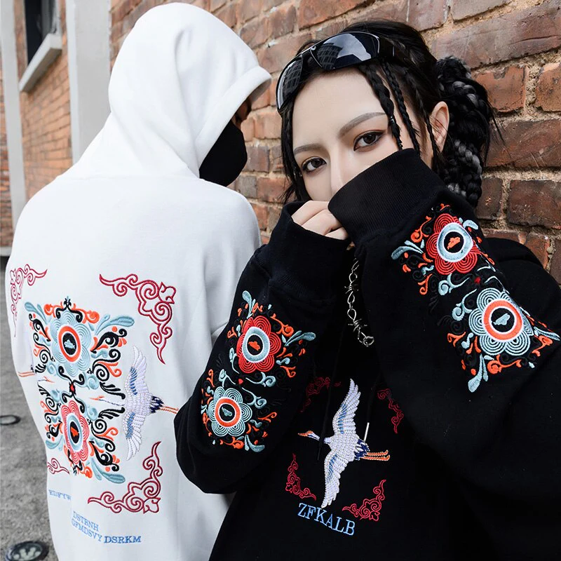 Japanese Cranes Pattern Hoodie 'Ahiru' - Image 6