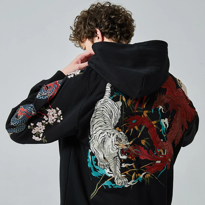 Japanese Hoodie White Tiger Pattern 'Kendo' - Image 3