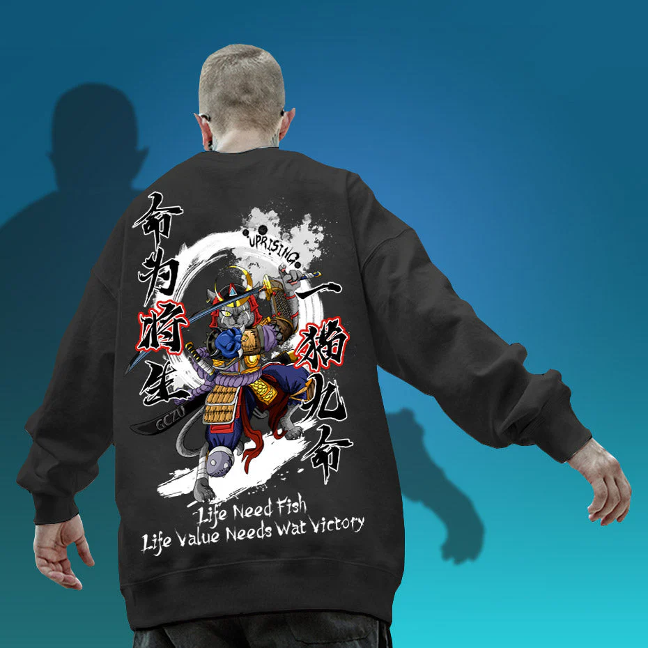 Japanese Samurai Cat Hoodie 'Kagawa' - Image 7