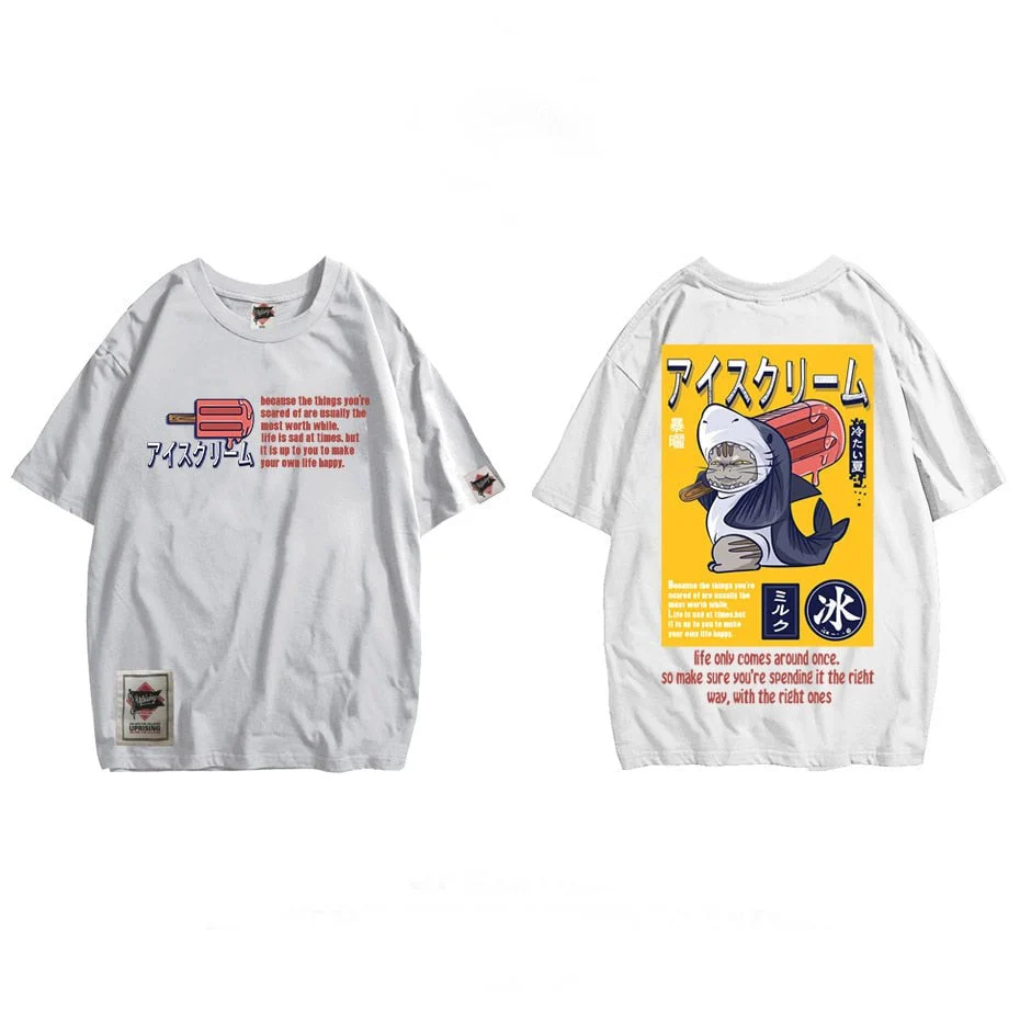 Japanese Shirt Cat and Shark Pattern 'Oishii' - Image 4