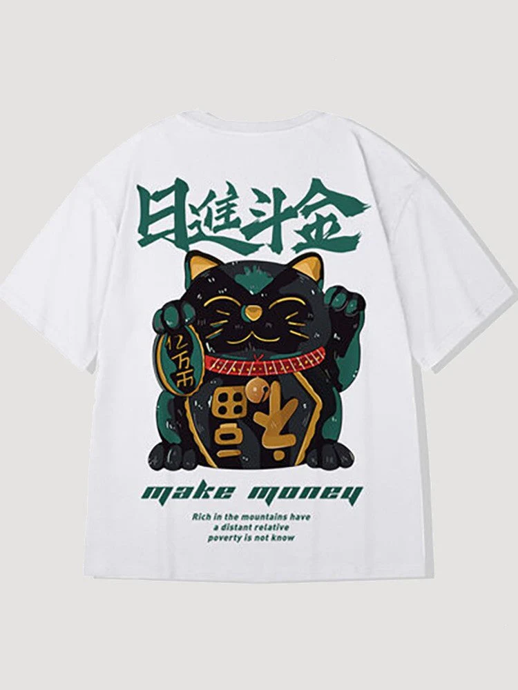 Japanese T-shirt Cat Pattern 'Maneki-Neko' - Image 2