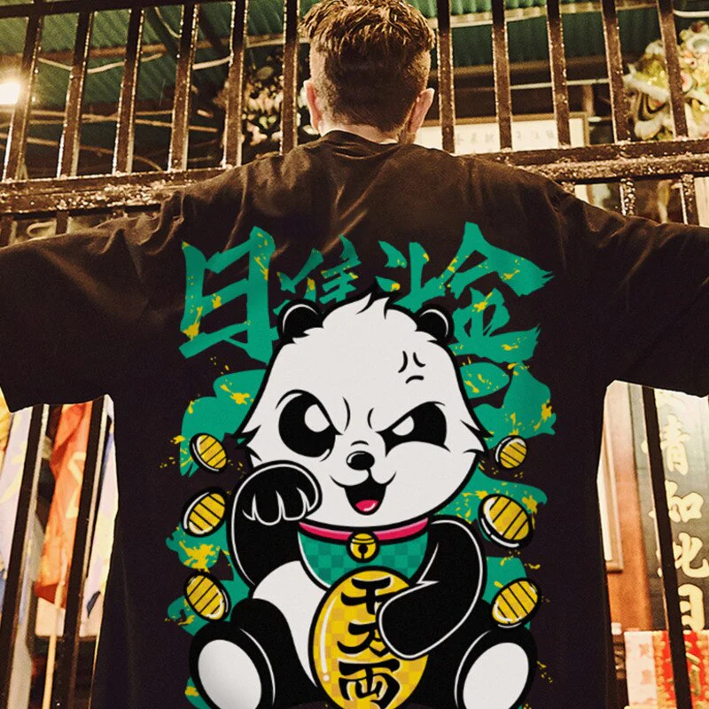 Japanese T-shirt Panda Pattern 'Make Money' - Image 2
