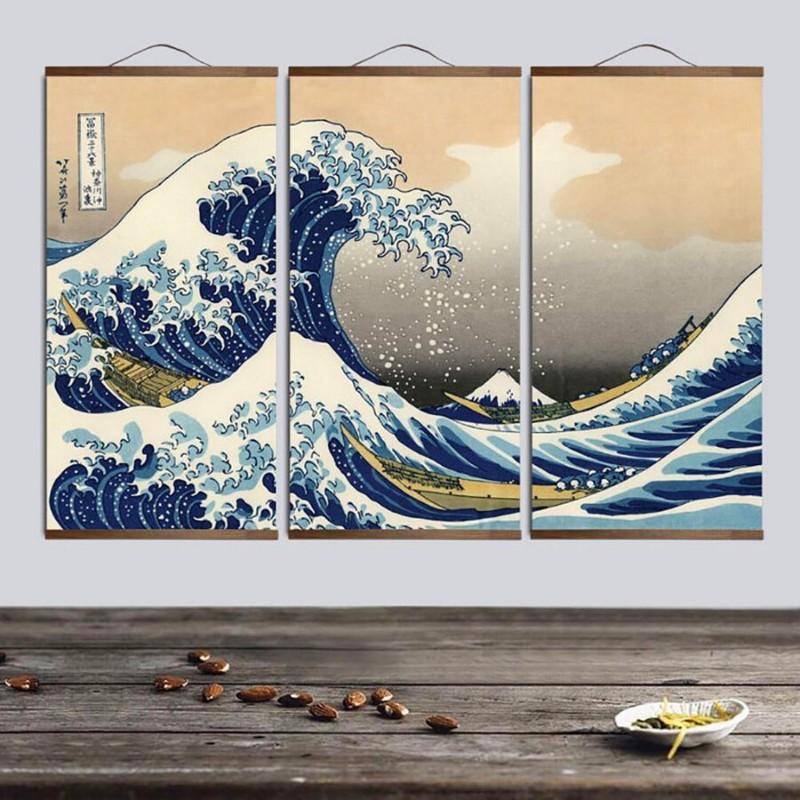Japanese Triptych Wall Art 'Kanagawa Wave' - Image 2