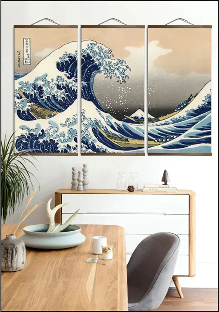 Japanese Triptych Wall Art 'Kanagawa Wave' - Image 3