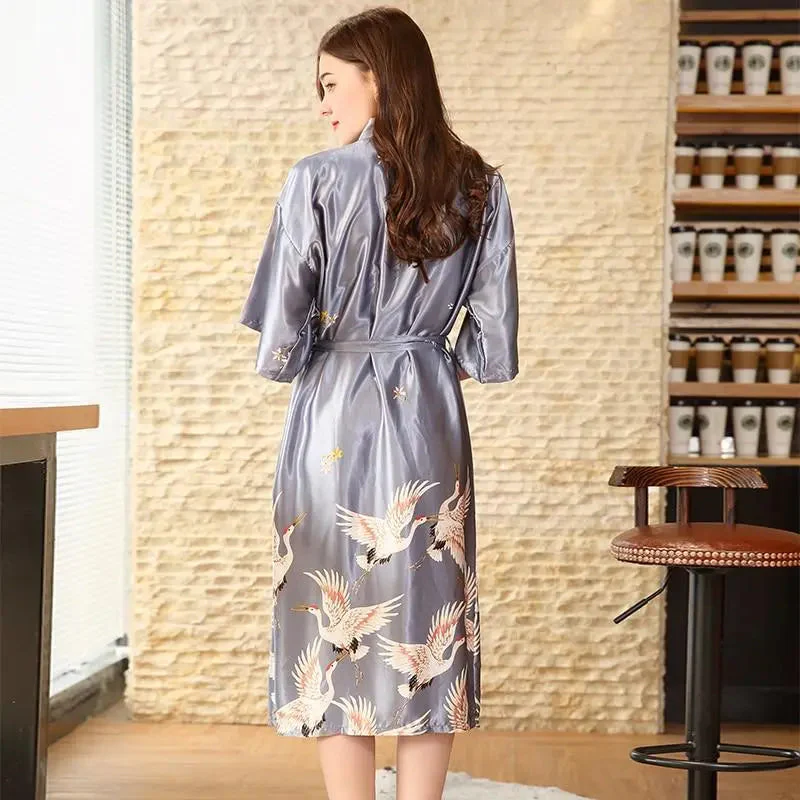 Long Japanese Pajamas Kimono Grey - Image 2