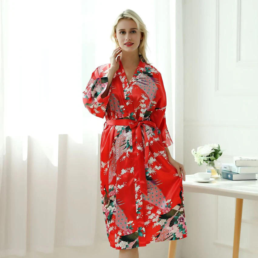 Long Japanese Pajamas Kimono Red - Image 2