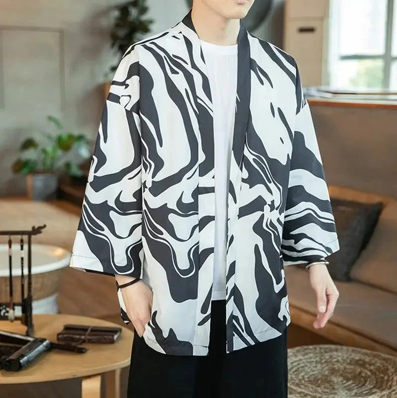 Mens Black and White Kimono Jacket 'Hamamatsu' - Image 3