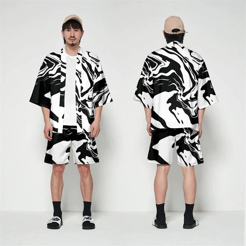Mens Black and White Kimono Jacket 'Hamamatsu' - Image 4