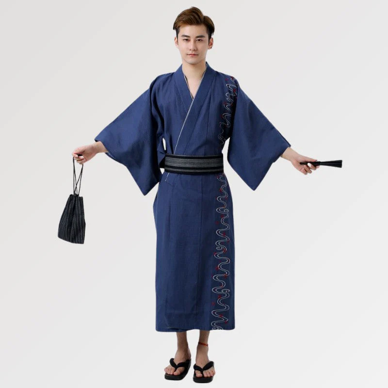 Mens Blue Yukata 'Nasu' - Image 3