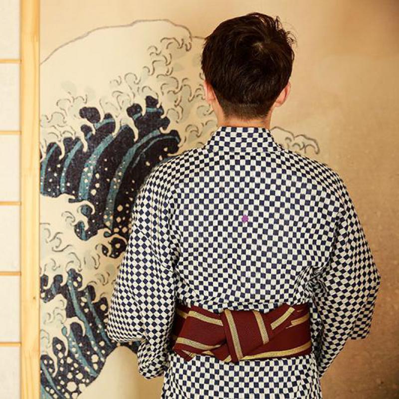 Mens Japanese Checkered Kimono 'Chokai' - Image 2