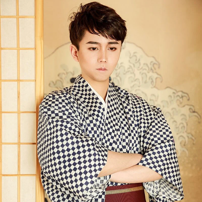 Mens Japanese Checkered Kimono 'Chokai' - Image 3