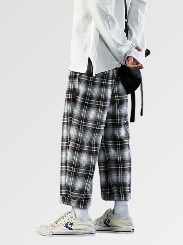 Mens Wide Japanese Check Pants 'Ina' - Image 3