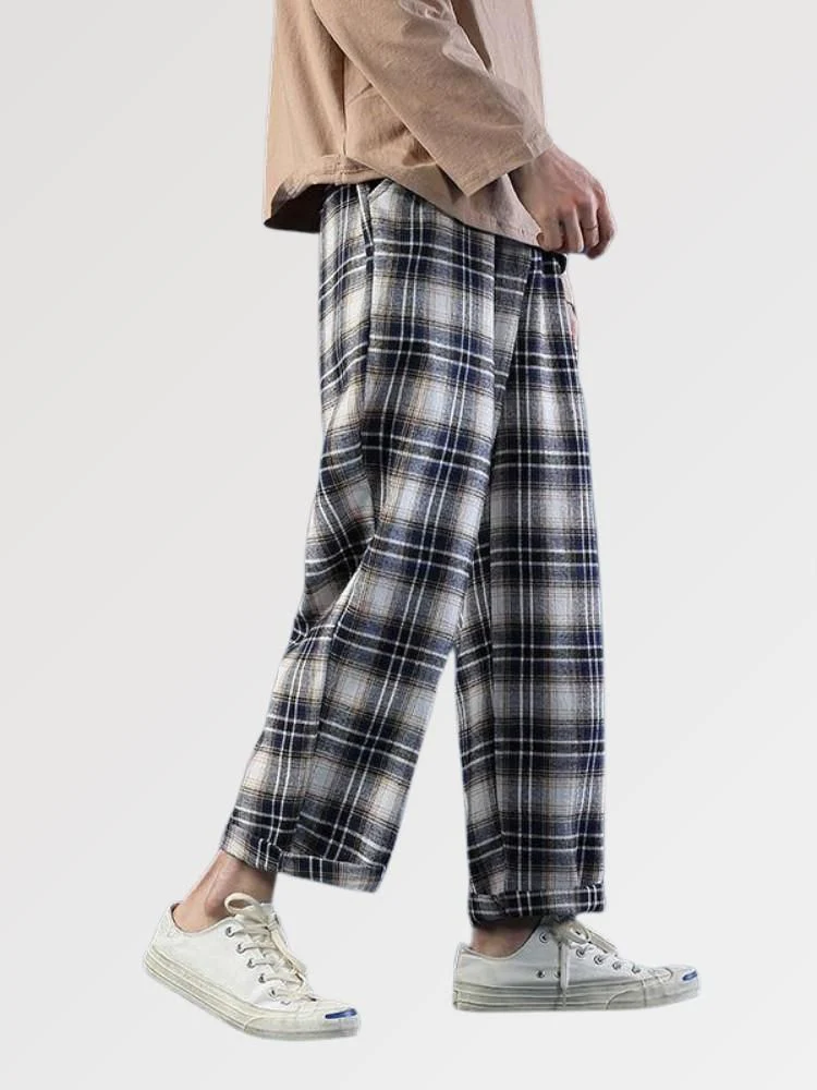 Mens Wide Japanese Check Pants 'Ina' - Image 4