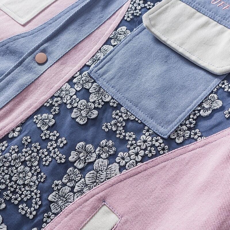 Purple Denim Jacket Floral Patterns 'Teppei' - Image 3