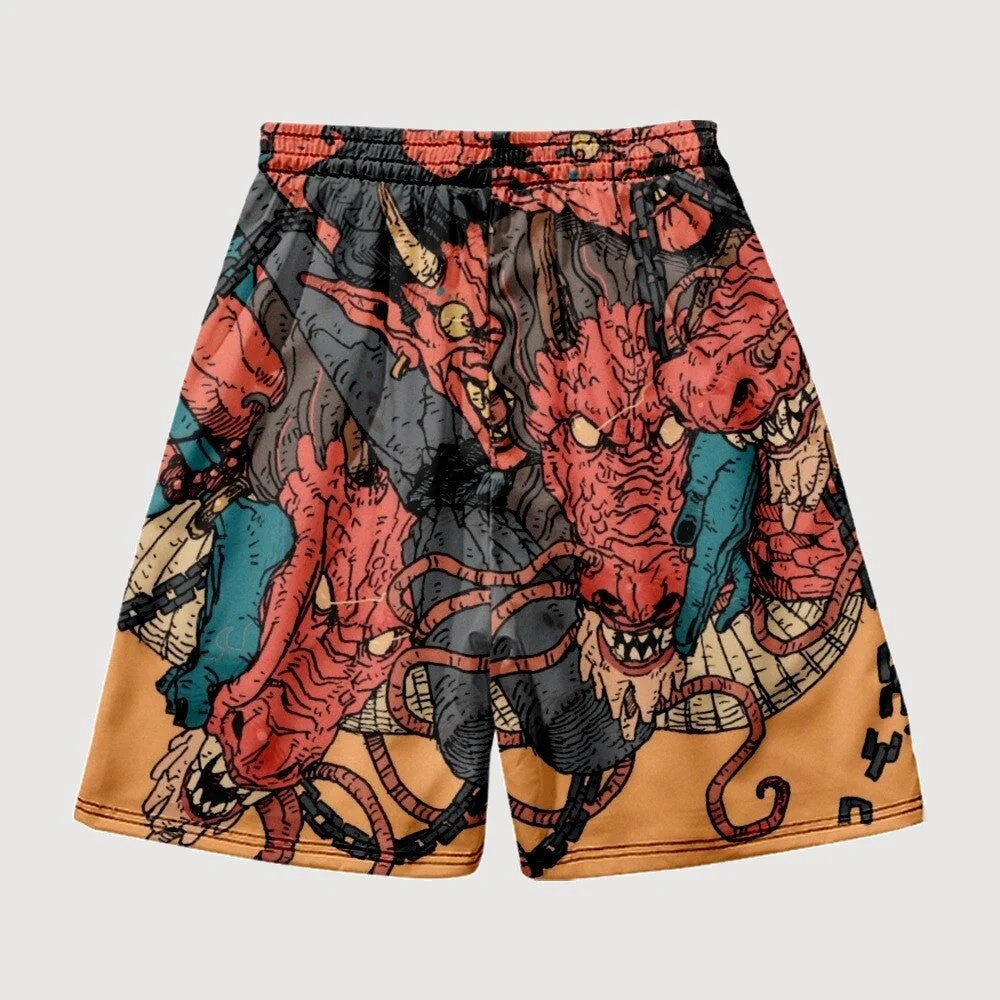 Red Dragon Pattern Japanese Shorts 'Doragon' - Image 2