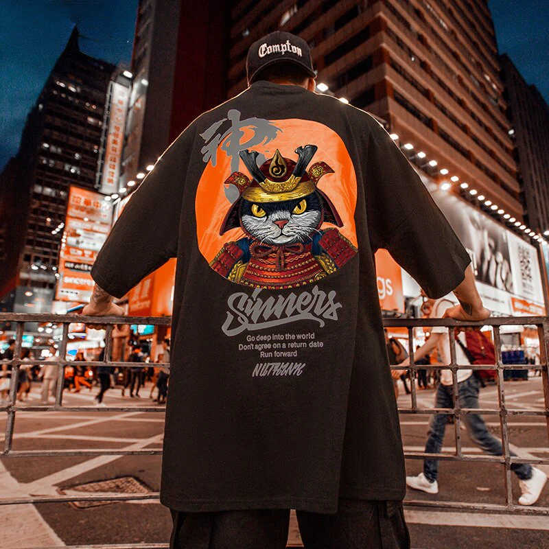T-shirt Japanese Pattern 'Samurai Cat' - Image 3