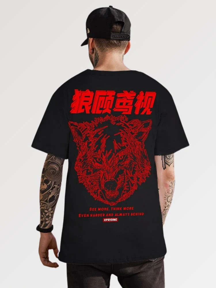 T-shirt with Japanese Writing 'Wolf Gang' - Image 2