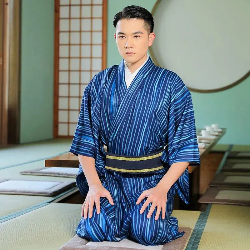 Traditional Blue Mens Kimono 'Odaigahara' - Image 4