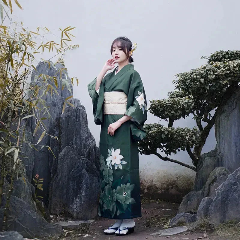 Traditional Green Kimono for Women 'Tanigawa' - Image 2