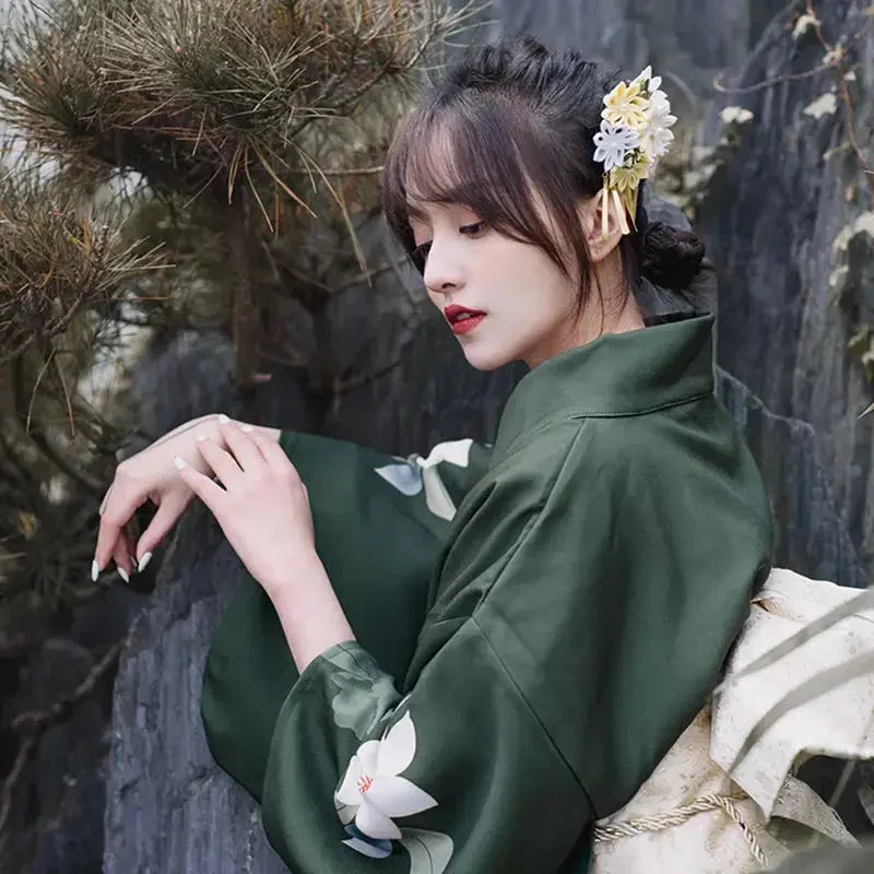 Traditional Green Kimono for Women 'Tanigawa' - Image 3