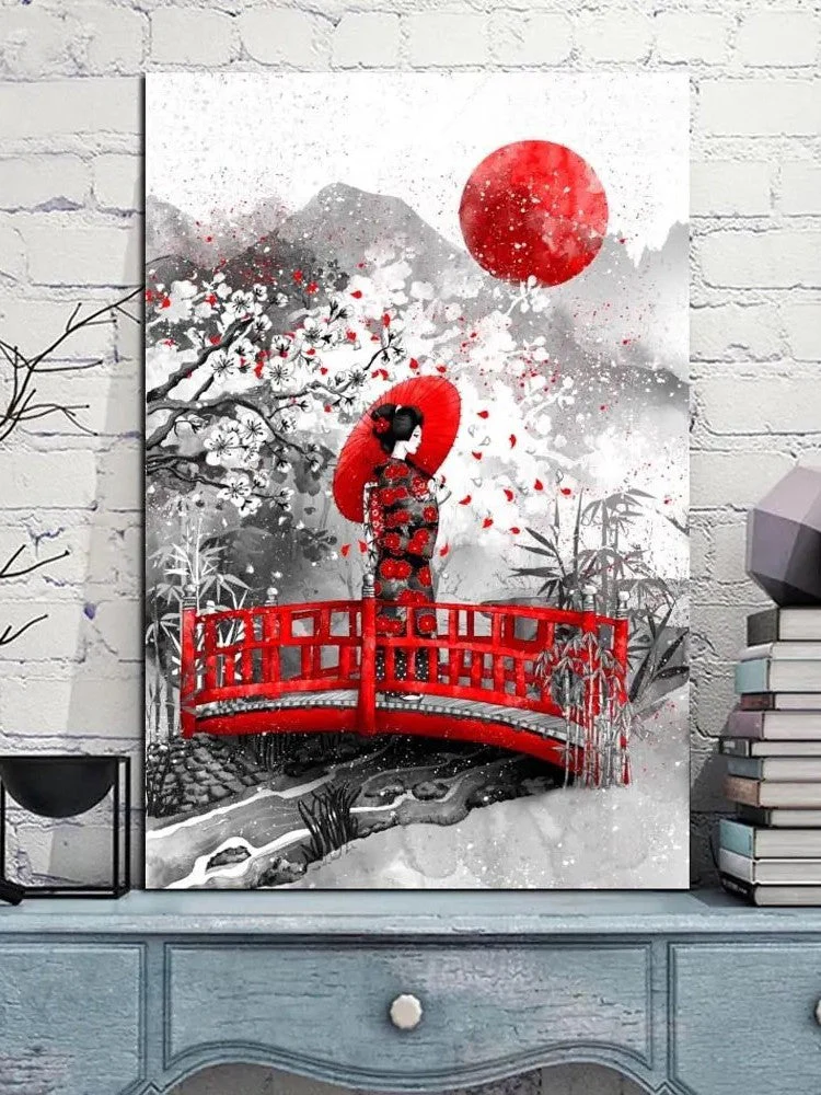 Traditional Japanese Painting 'Geisha and Umbrella' - Image 2