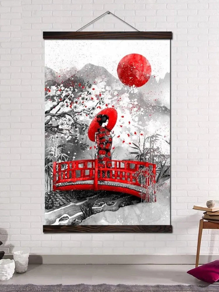 Traditional Japanese Painting 'Geisha and Umbrella' - Image 3