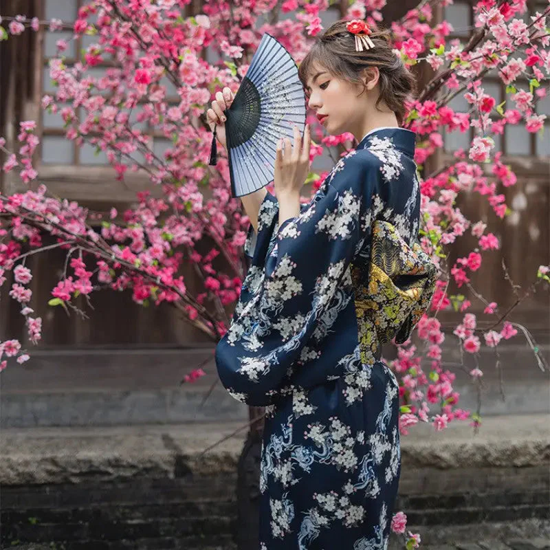 Women's Traditional Blue Kimono 'Sannosawa' - Image 3